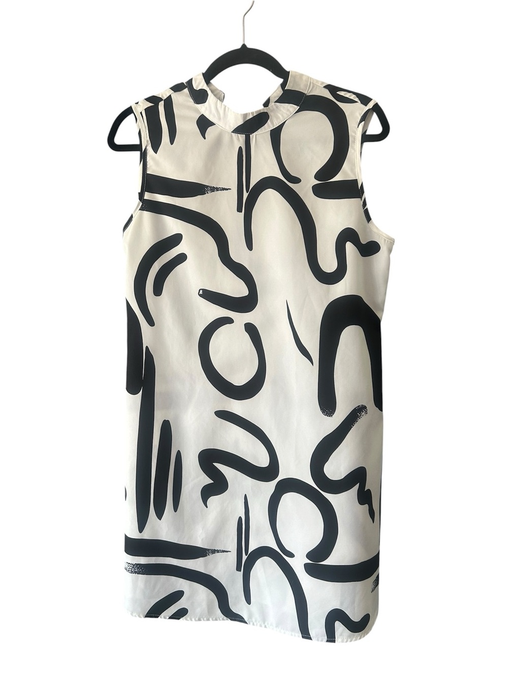 Sleeveless Black & White Abstract Shift Dress M